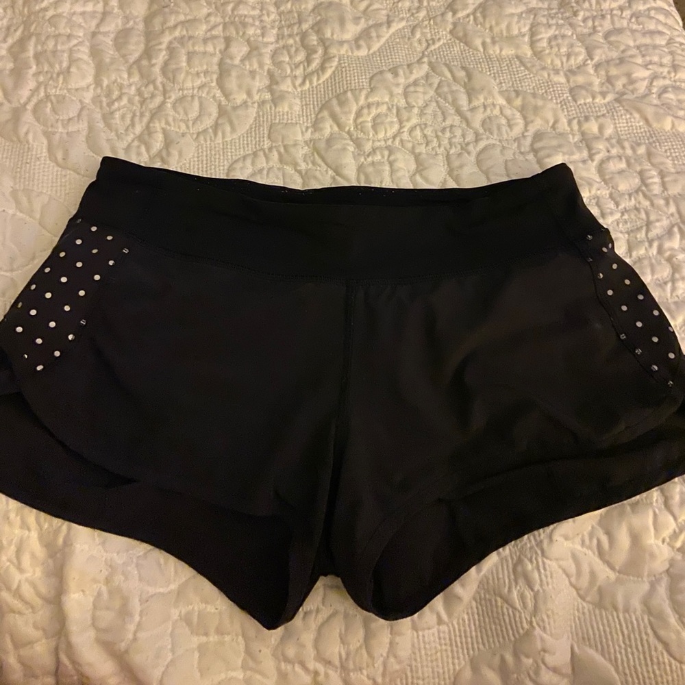 Black reflective lululemon shorts